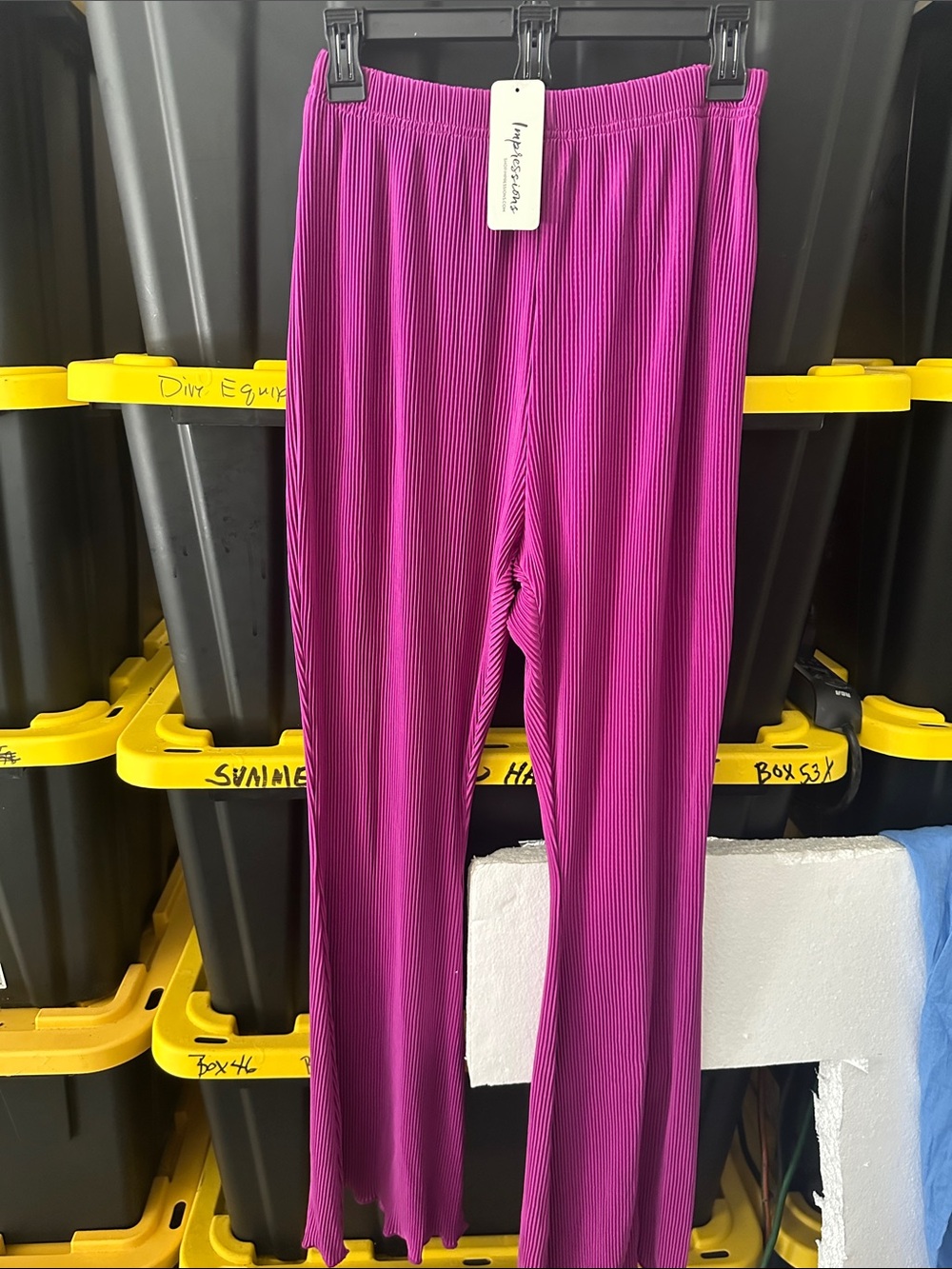Impressions Ribbed Boot Cut Pants in Bright Magenta